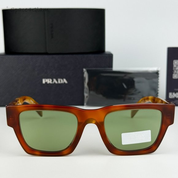 NEW Prada PRA06S 11P60C Cognac Tortoise Green Square Unisex Sunglasses PR A06S - Picture 1 of 8